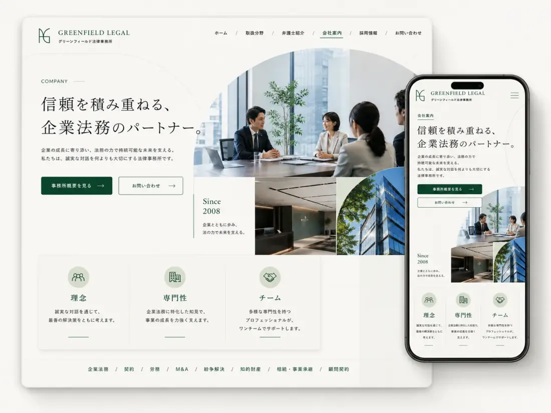 会社案内ページの構成・デザイン のビジュアル参考イメージ